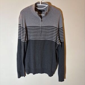 Banana Republic Mens Gray Striped 1/4 Zip Cotton Sweater Size Medium